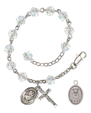 Adjustable Silver Plated 6mm Austrian Crystal Rosary Bracelet in Crystal