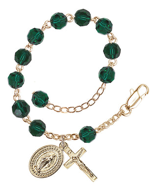 Adjustable Gold Plated 6mm Austrian Crystal Rosary Bracelet in Emerald