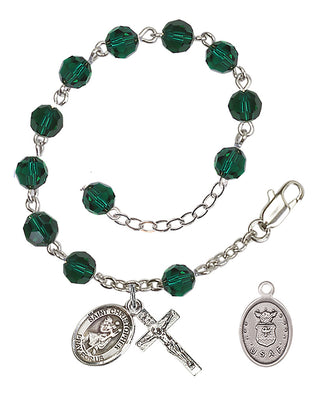 Adjustable Silver Plated 6mm Austrian Crystal Rosary Bracelet in Emerald