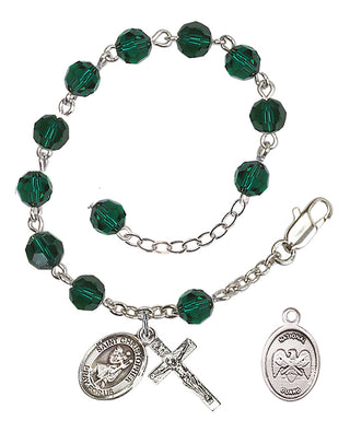 Adjustable Silver Plated 6mm Austrian Crystal Rosary Bracelet in Emerald