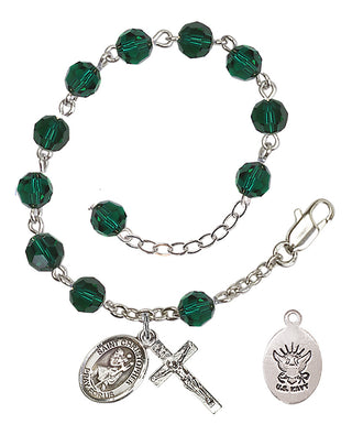 Adjustable Silver Plated 6mm Austrian Crystal Rosary Bracelet in Emerald