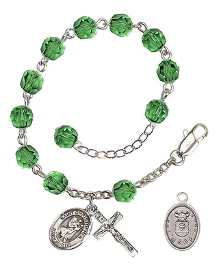 Adjustable Silver Plated 6mm Austrian Crystal Rosary Bracelet in Erinite