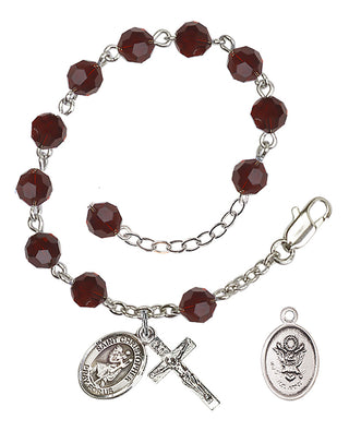 Adjustable Silver Plated 6mm Austrian Crystal Rosary Bracelet in Garnet