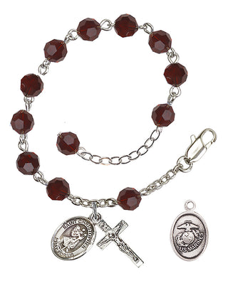Adjustable Silver Plated 6mm Austrian Crystal Rosary Bracelet in Garnet