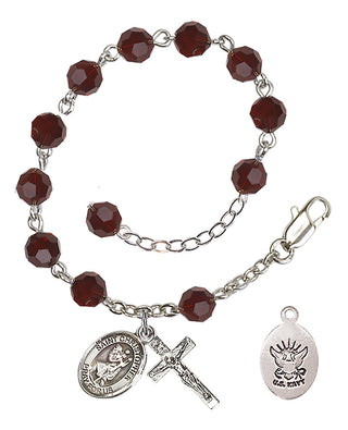 Adjustable Silver Plated 6mm Austrian Crystal Rosary Bracelet in Garnet