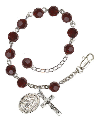 Adjustable Silver Plated 6mm Austrian Crystal Rosary Bracelet in Garnet