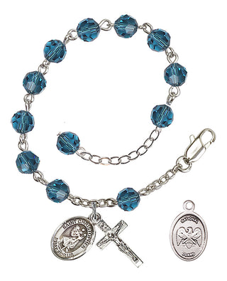 Adjustable Silver Plated 6mm Austrian Crystal Rosary Bracelet in Indocolite