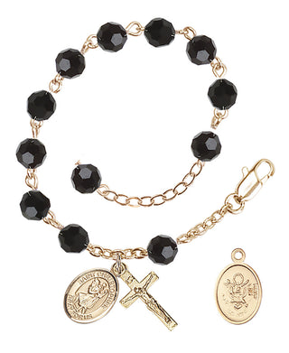 Adjustable Gold Plated 6mm Austrian Crystal Rosary Bracelet in Jet