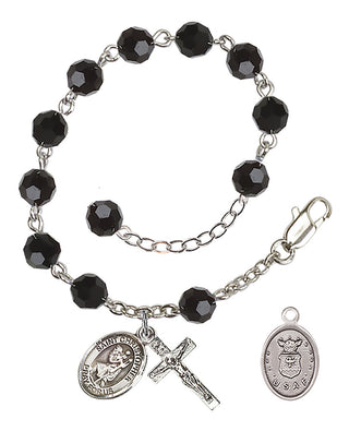 Adjustable Silver Plated 6mm Austrian Crystal Rosary Bracelet in Jet