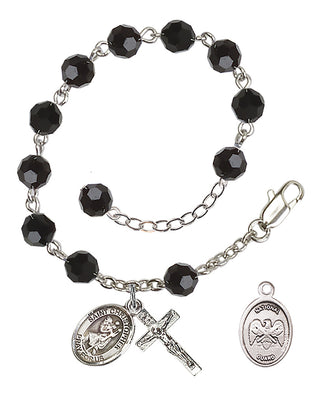 Adjustable Silver Plated 6mm Austrian Crystal Rosary Bracelet in Jet