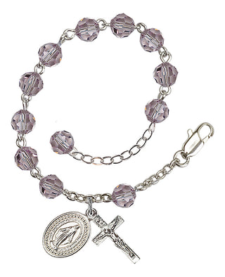 Adjustable Silver Plated 6mm Austrian Crystal Rosary Bracelet in Light Amethyst