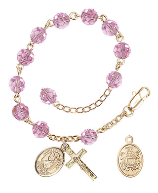 Adjustable Gold Plated 6mm Austrian Crystal Rosary Bracelet in Light Rose