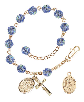 Adjustable Gold Plated 6mm Austrian Crystal Rosary Bracelet in Light Sapphire