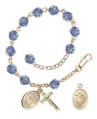 Adjustable Gold Plated 6mm Austrian Crystal Rosary Bracelet in Light Sapphire