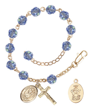 Adjustable Gold Plated 6mm Austrian Crystal Rosary Bracelet in Light Sapphire