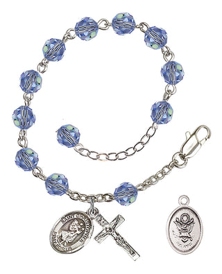 Adjustable Silver Plated 6mm Austrian Crystal Rosary Bracelet in Light Sapphire