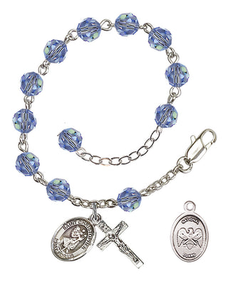 Adjustable Silver Plated 6mm Austrian Crystal Rosary Bracelet in Light Sapphire