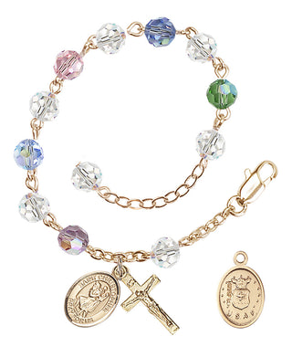 Adjustable Gold Plated 6mm Austrian Crystal Rosary Bracelet in Multi-Color