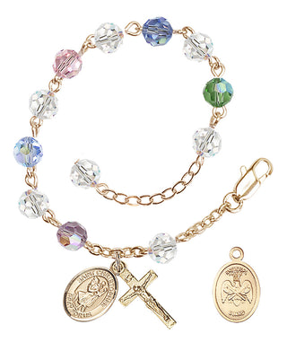 Adjustable Gold Plated 6mm Austrian Crystal Rosary Bracelet in Multi-Color