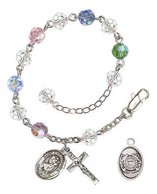Adjustable Silver Plated 6mm Austrian Crystal Rosary Bracelet in Multi-Color