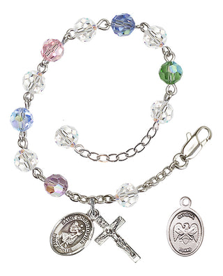 Adjustable Silver Plated 6mm Austrian Crystal Rosary Bracelet in Multi-Color