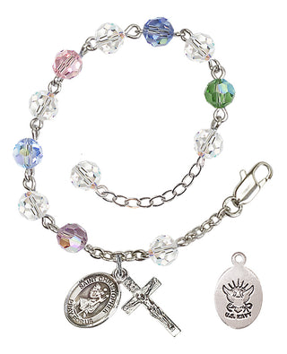 Adjustable Silver Plated 6mm Austrian Crystal Rosary Bracelet in Multi-Color