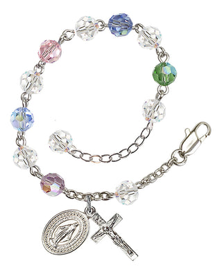 Adjustable Silver Plated 6mm Austrian Crystal Rosary Bracelet in Multi-Color