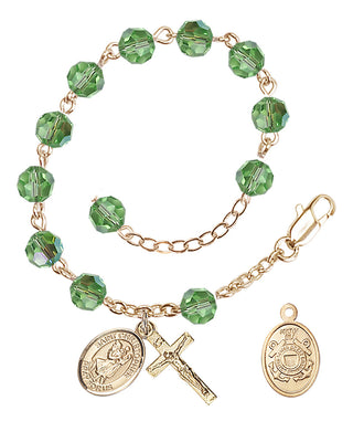 Adjustable Gold Plated 6mm Austrian Crystal Rosary Bracelet in Peridot