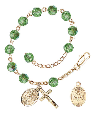Adjustable Gold Plated 6mm Austrian Crystal Rosary Bracelet in Peridot