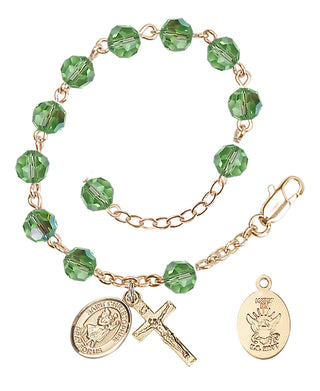 Adjustable Gold Plated 6mm Austrian Crystal Rosary Bracelet in Peridot