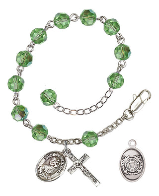 Adjustable Silver Plated 6mm Austrian Crystal Rosary Bracelet in Peridot