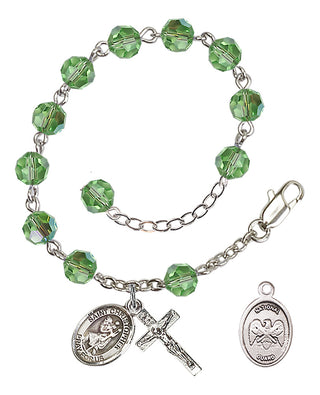 Adjustable Silver Plated 6mm Austrian Crystal Rosary Bracelet in Peridot