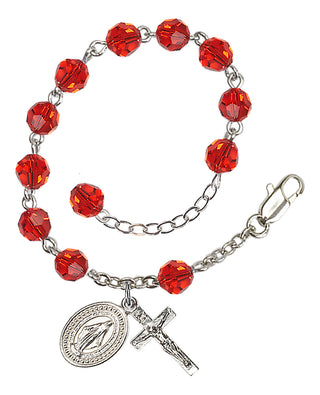 Adjustable Silver Plated 6mm Austrian Crystal Rosary Bracelet in Ruby