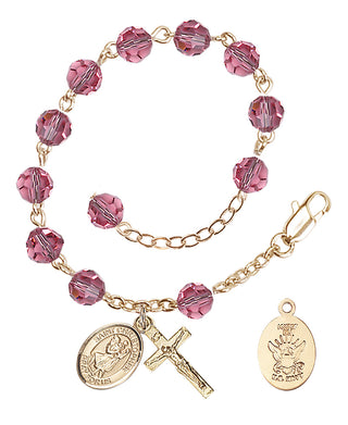 Adjustable Gold Plated 6mm Austrian Crystal Rosary Bracelet in Rose