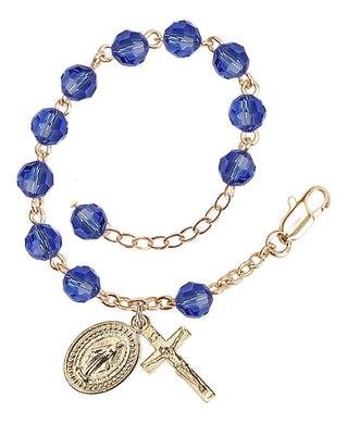 Adjustable Gold Plated 6mm Austrian Crystal Rosary Bracelet in Sapphire