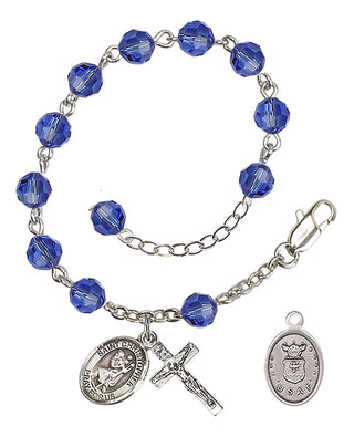 Adjustable Silver Plated 6mm Austrian Crystal Rosary Bracelet in Sapphire