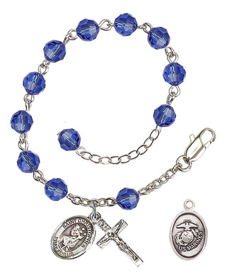 Adjustable Silver Plated 6mm Austrian Crystal Rosary Bracelet in Sapphire