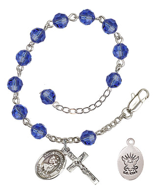 Adjustable Silver Plated 6mm Austrian Crystal Rosary Bracelet in Sapphire