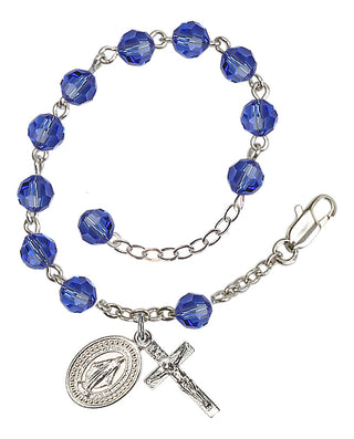 Adjustable Silver Plated 6mm Austrian Crystal Rosary Bracelet in Sapphire