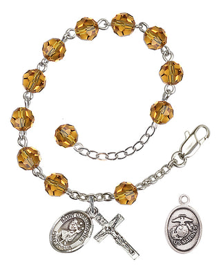 Adjustable Silver Plated 6mm Austrian Crystal Rosary Bracelet in Topaz
