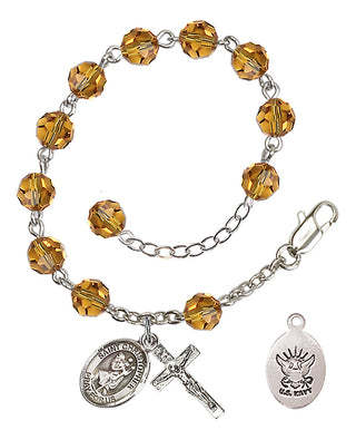 Adjustable Silver Plated 6mm Austrian Crystal Rosary Bracelet in Topaz