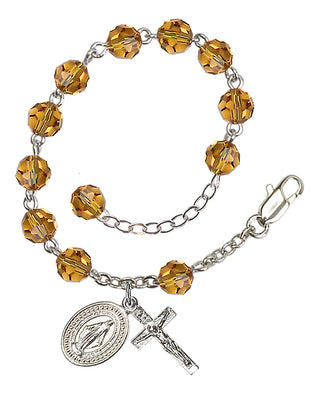 Adjustable Silver Plated 6mm Austrian Crystal Rosary Bracelet in Topaz