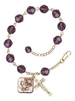 Adjustable Gold Plated 8mm Austrian Crystal Rosary Bracelet in Amethyst