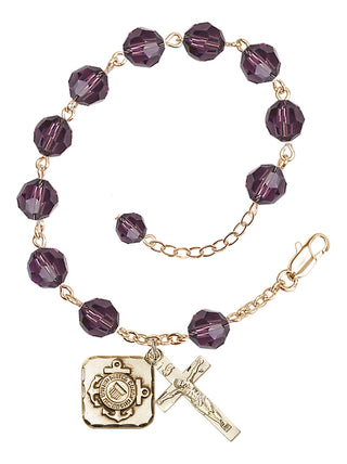 Adjustable Gold Plated 8mm Austrian Crystal Rosary Bracelet in Amethyst
