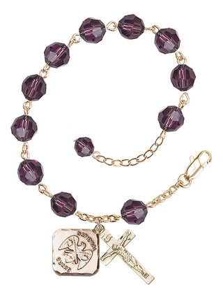 Adjustable Gold Plated 8mm Austrian Crystal Rosary Bracelet in Amethyst