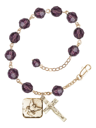 Adjustable Gold Plated 8mm Austrian Crystal Rosary Bracelet in Amethyst