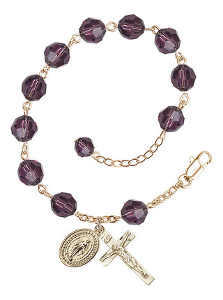 Adjustable Gold Plated 8mm Austrian Crystal Rosary Bracelet in Amethyst