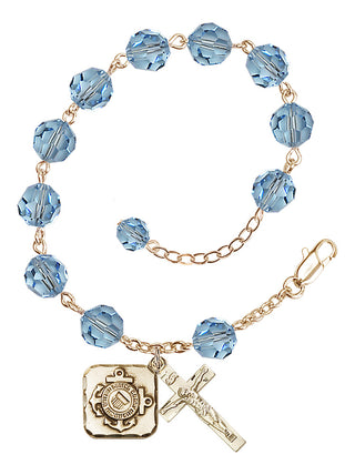 Adjustable Gold Plated 8mm Austrian Crystal Rosary Bracelet in Aqua
