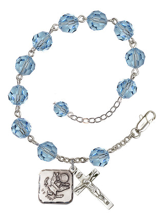 Adjustable Silver Plated 8mm Austrian Crystal Rosary Bracelet in Aqua