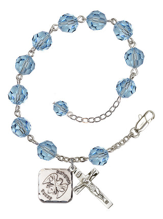 Adjustable Silver Plated 8mm Austrian Crystal Rosary Bracelet in Aqua